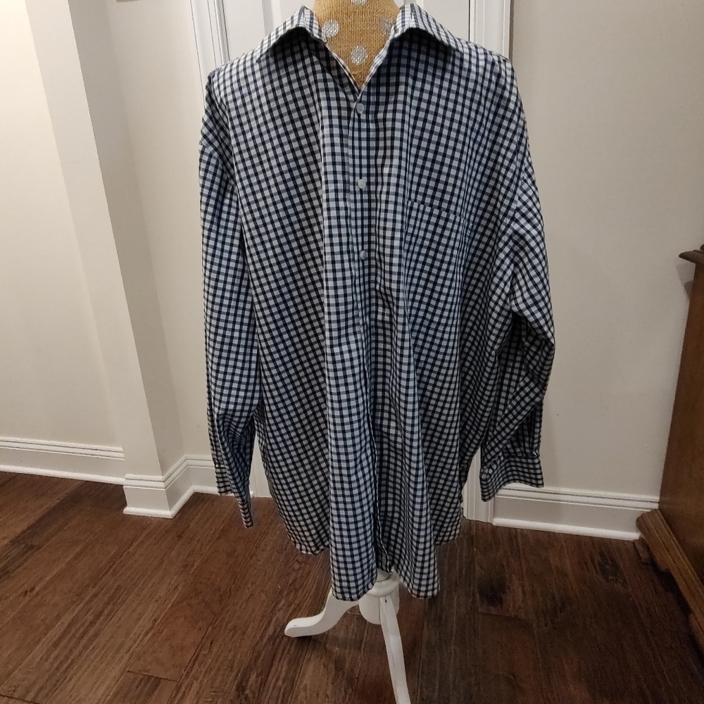Rochester Egyptian Cotton long sleeve men's shirt. Light and dark blue check.3XL